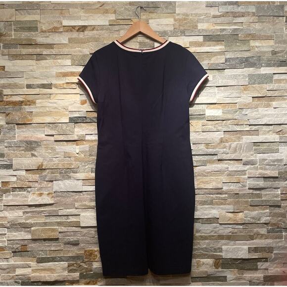 Brooks Brothers 14P Navy Sheath Dress | Contrast Trim, Stretch, Career NWOT - Picture 4 of 7